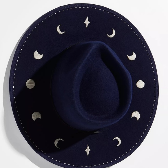 DIANA DAWN Free People Celestial Moon Phase Embroidered Wide Brim Fedora Hat OS main image 8